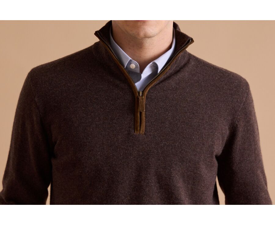 Jersey de hombre de lana con cuello con cremallera Chocolate