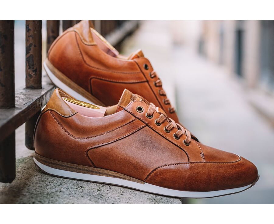 Zapatillas de hombre en piel Castaño patinado - BELBARA