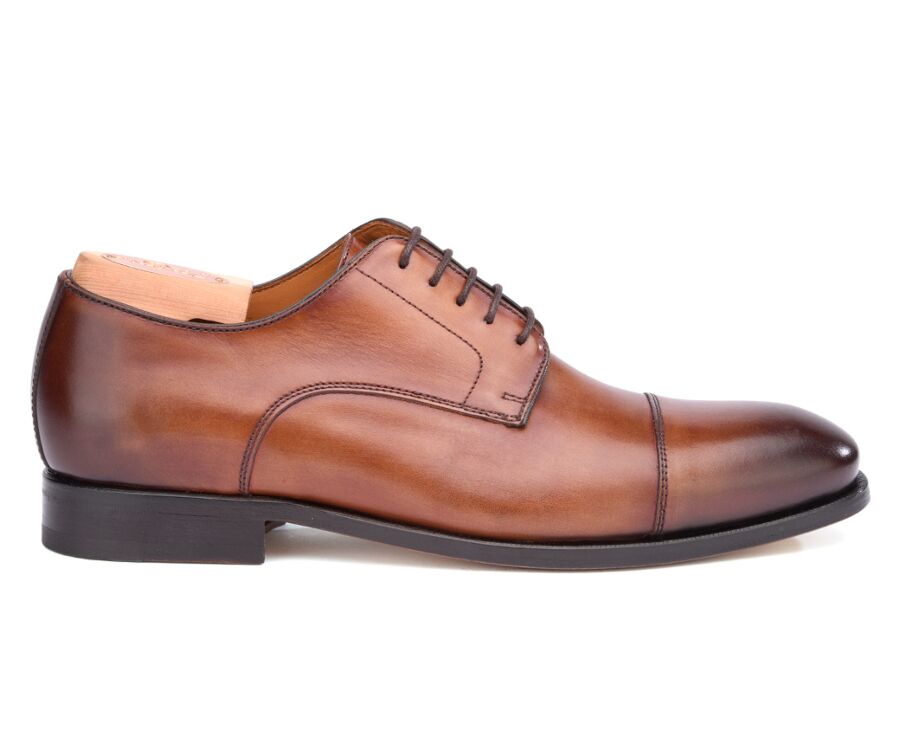 Zapatos Derby de hombre Suela de cuero Coñac patinado - GILWELL