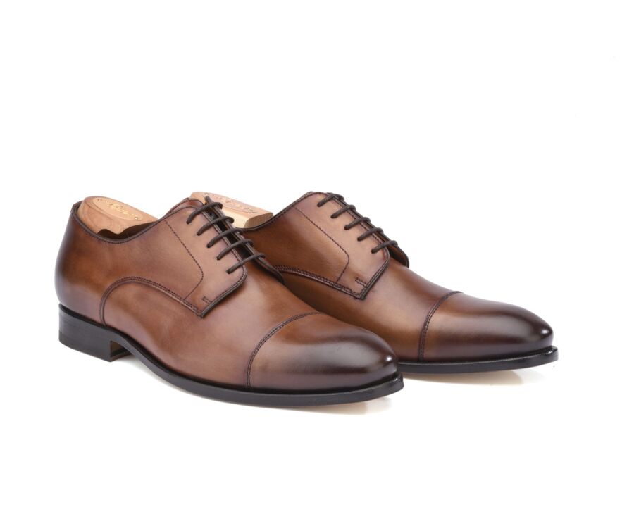 Zapatos Derby de hombre Suela de cuero Coñac patinado - GILWELL