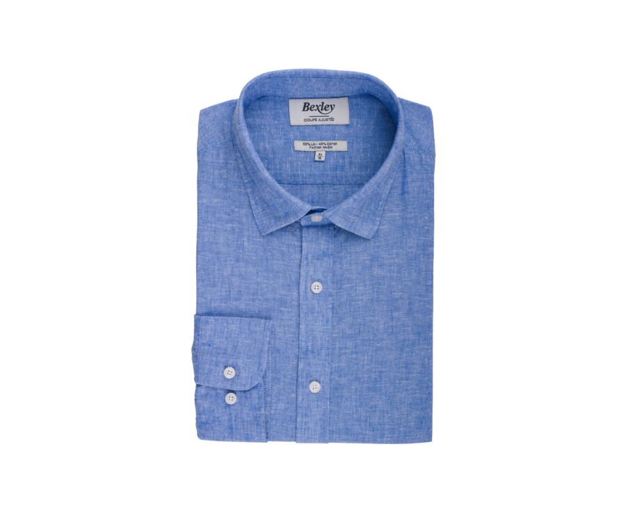 Camisa lisa de lino de algodón Chambray Azul & Océano - SILBERT