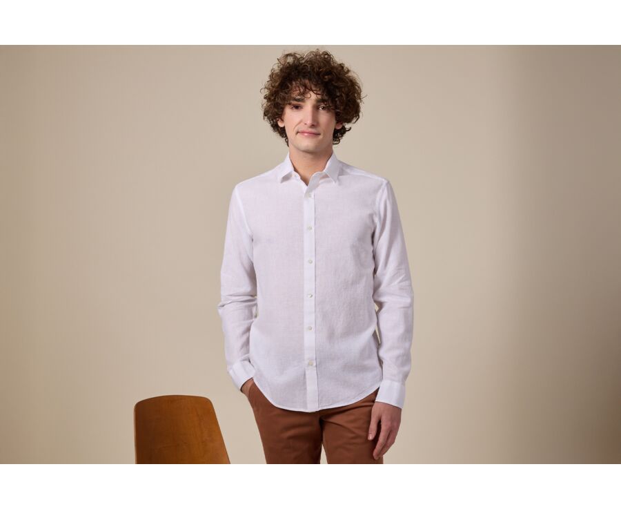 Camisa de algodón y lino Chambray Blanca - Cuello Francés - SILBERT