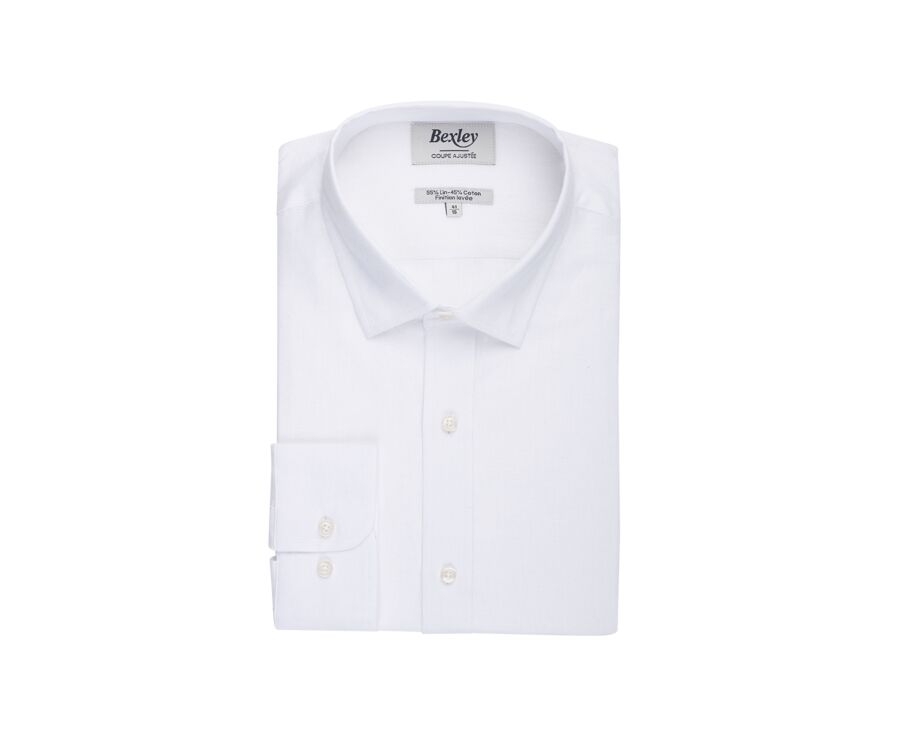 Camisa de algodón y lino Chambray Blanca - Cuello Francés - SILBERT