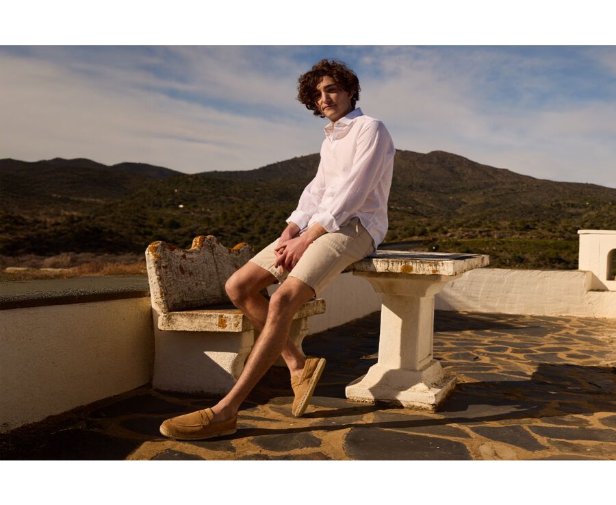 Camisa de algodón y lino Chambray Blanca - Cuello Francés - SILBERT