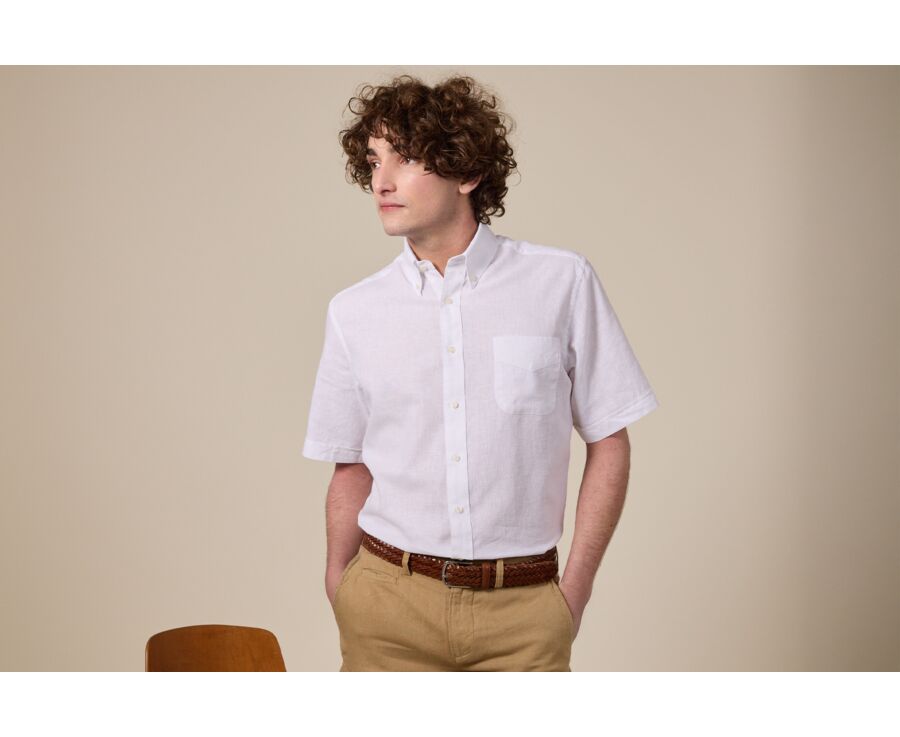Camisa de lino/algodón Chambray Blanco  - Corte estándar - COLTEN MC
