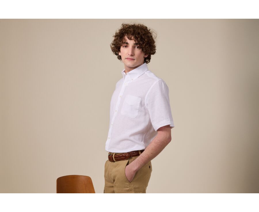Camisa de lino/algodón Chambray Blanco  - Corte estándar - COLTEN MC