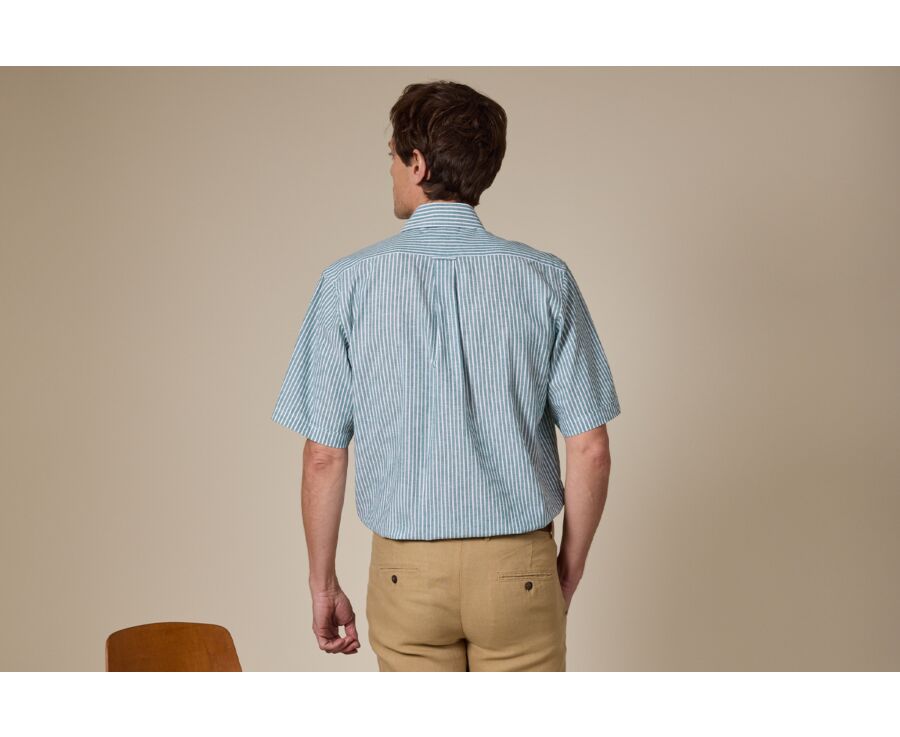 Camisa de lino/algodón Chambray Verde y Blanco - COLTEN MC