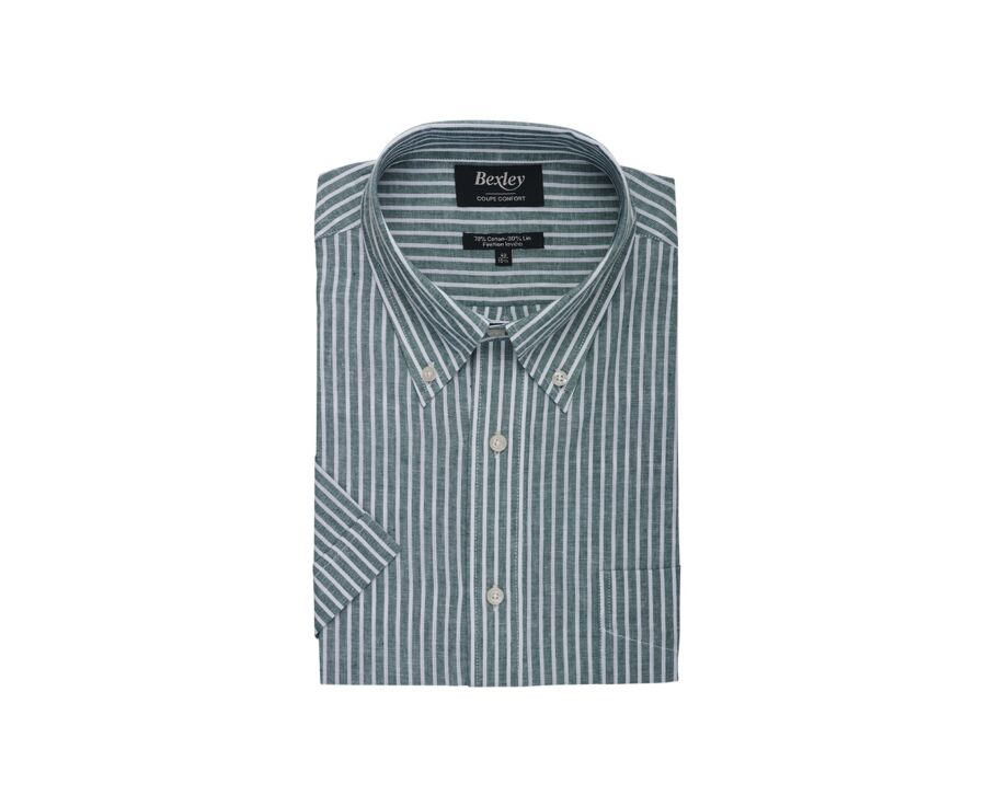 Camisa de lino/algodón Chambray Verde y Blanco - COLTEN MC