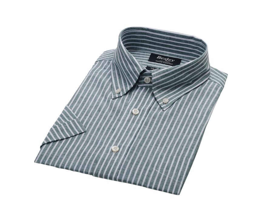 Camisa de lino/algodón Chambray Verde y Blanco - COLTEN MC