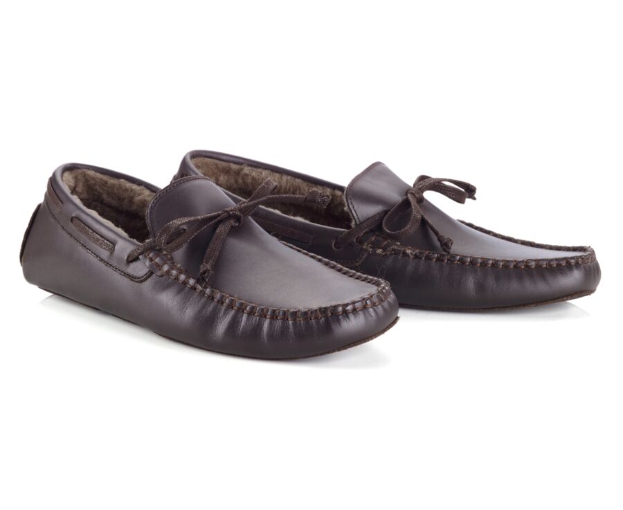 Pantuflas de hombre de cuero Chocolate