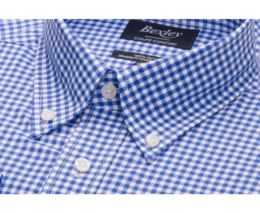 Camisa de algodón blanca con cuadros azul claro - CODELL