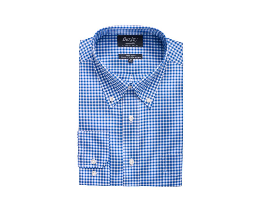 Camisa de algodón blanca con cuadros azul claro - CODELL
