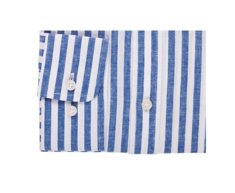 Camisa de algodón y lino a rayas azules oscuras y blancas - SIMONIN