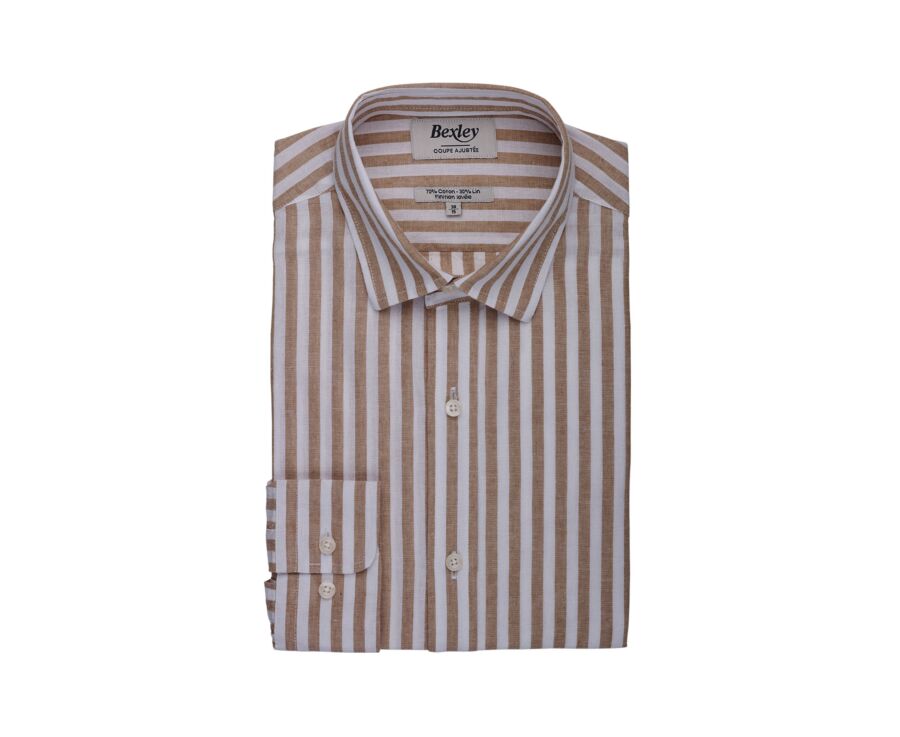 Camisa rayada Camel & Blanco - SIMONIN