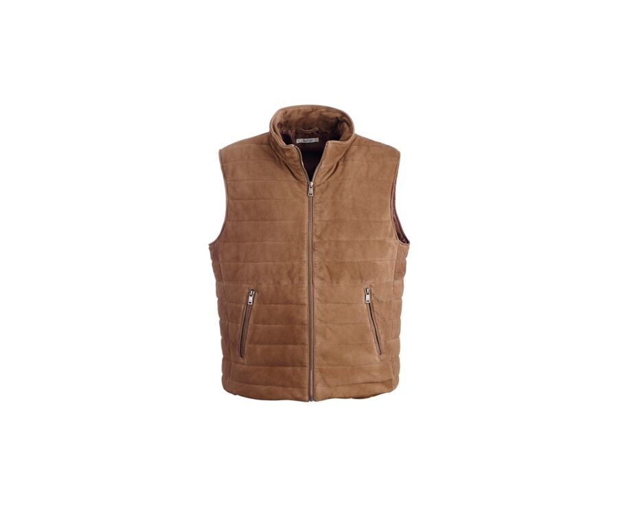 Chaqueta de cuero habana sin mangas para hombre - NIKLAS