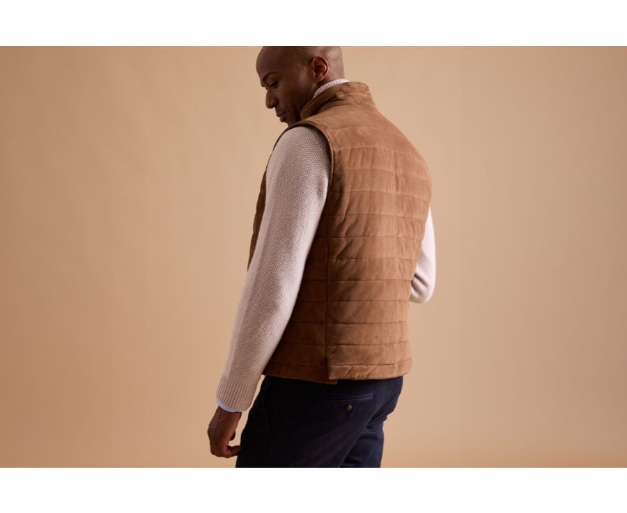 Chaqueta de cuero habana sin mangas para hombre - NIKLAS
