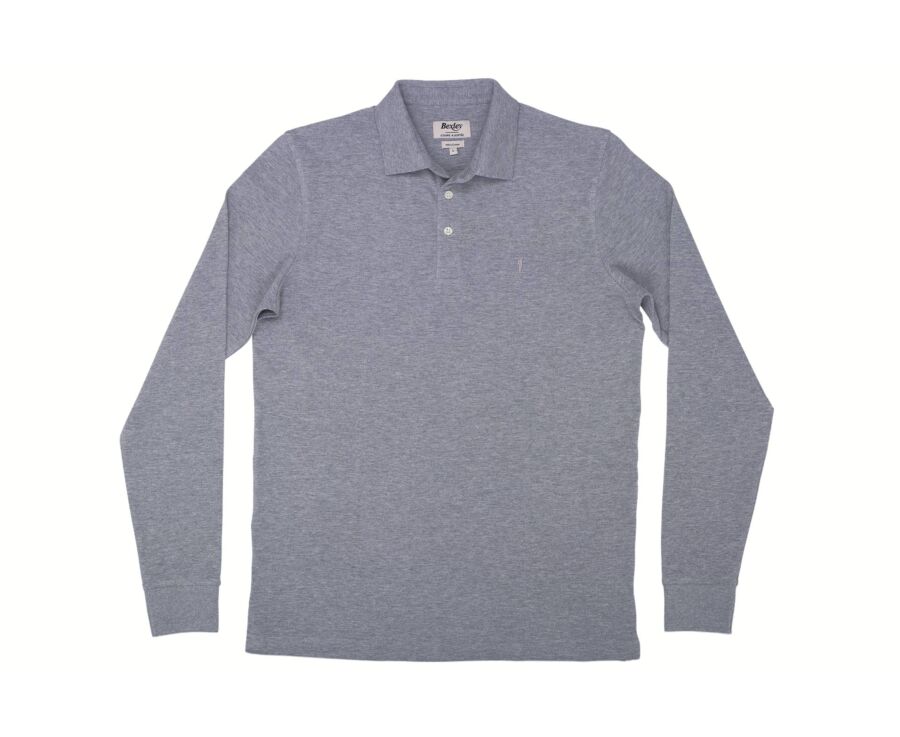 Polo manga larga hombre gris jaspeado en algodón piqué - ALEC II ML