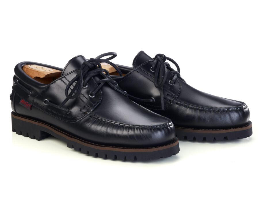 Zapato náutico hombre en cuero negro suela crantada - BOCA RATON II