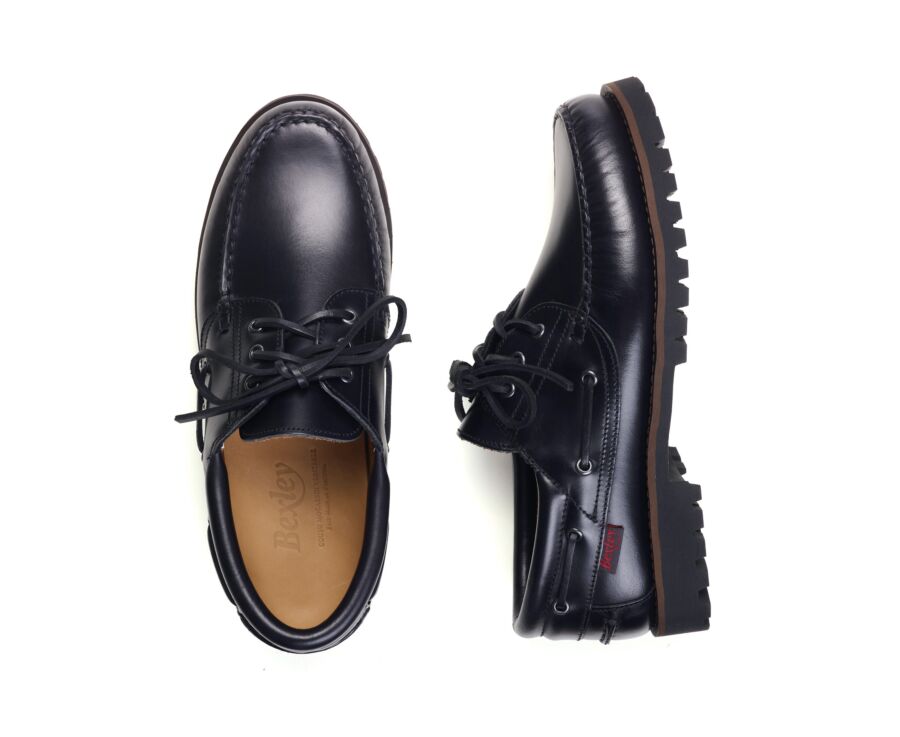 Zapato náutico hombre en cuero negro suela crantada - BOCA RATON II