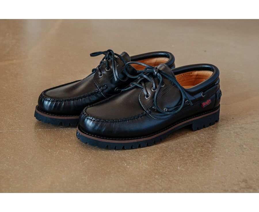 Zapato náutico hombre en cuero negro suela crantada - BOCA RATON II