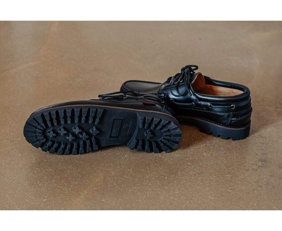 Zapato náutico hombre en cuero negro suela crantada - BOCA RATON II