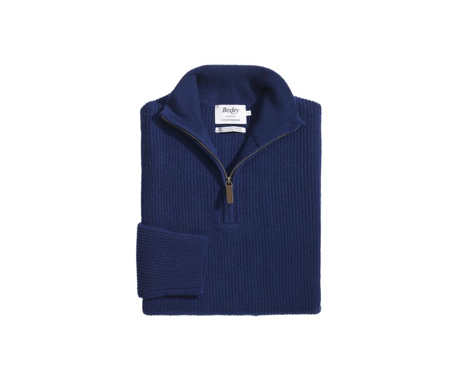 Jersey de lana para hombre con cuello cremallera Azul Navy - KENTHAN