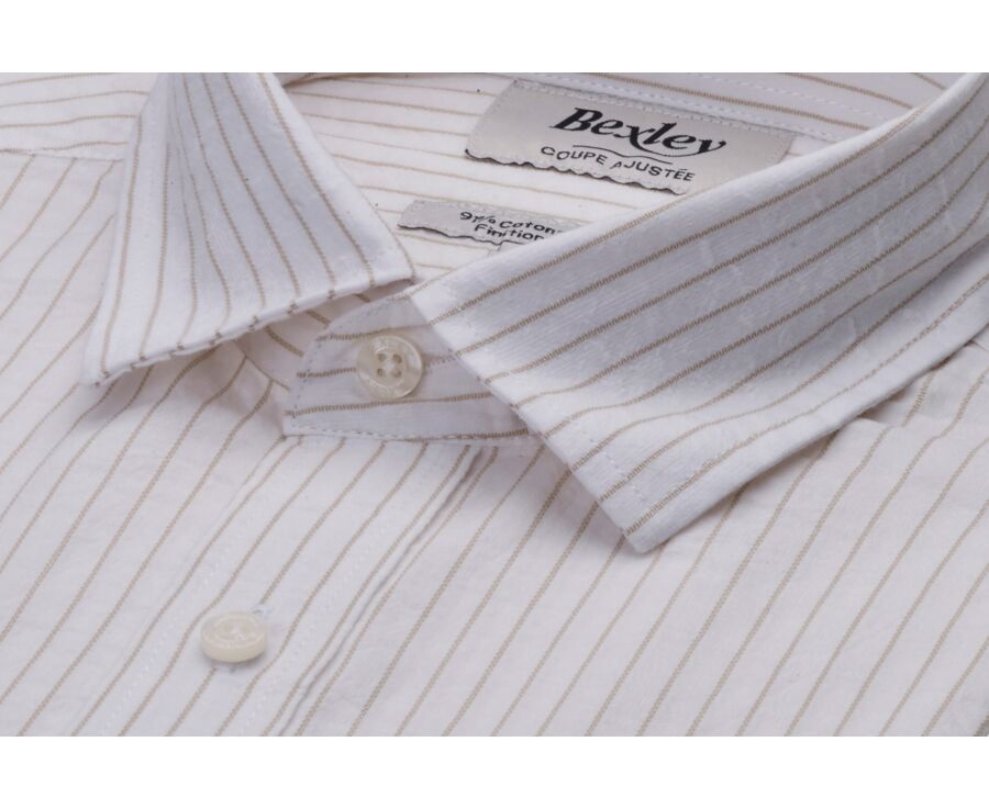 Camisa de hombre blanca con rayas finas beige - FOLBERT