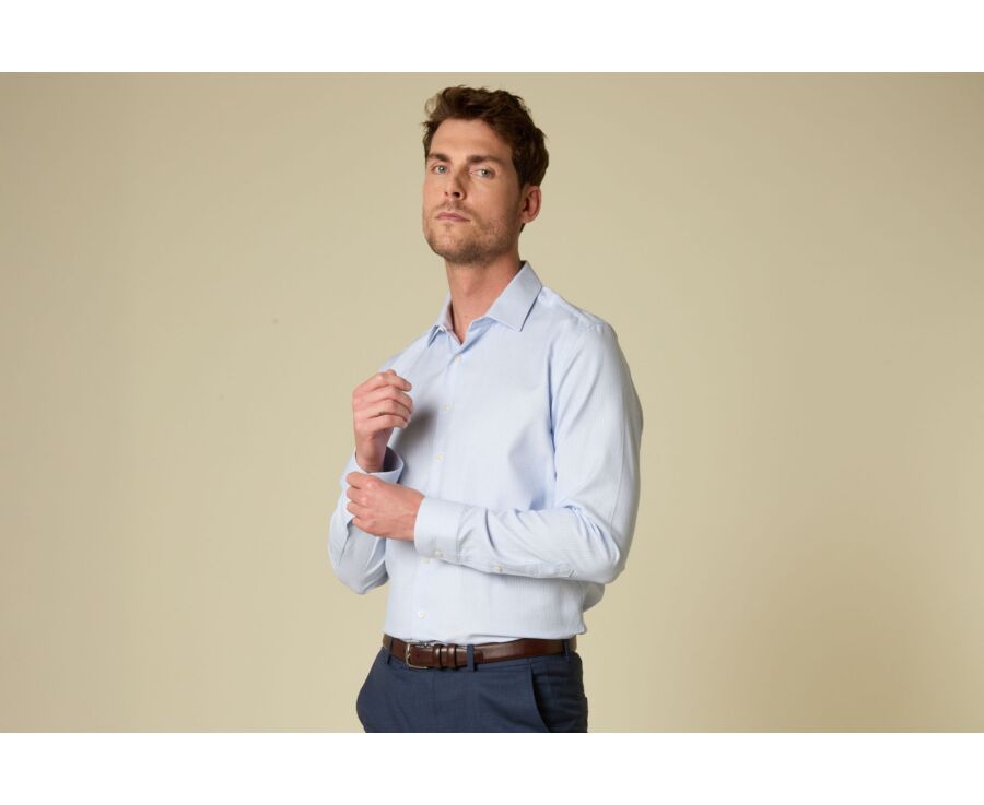 Camisa de hombre celeste de sarga con efecto jaspeado - VILMOND CLASSIC
