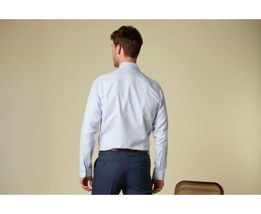 Camisa de hombre celeste de sarga con efecto jaspeado - VILMOND CLASSIC