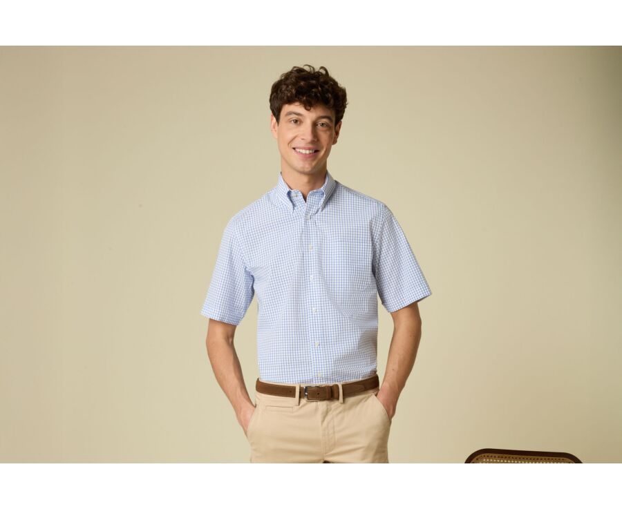 Camisa de hombre blanca con pequeños cuadros azules - GRAYSON MC