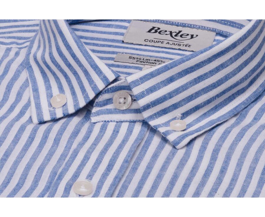 Camisa de hombre de algodón y lino a rayas azul océano - EGBERT
