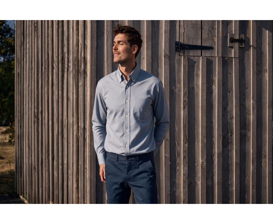 Camisa hombre rayas verdes en twill - DWIGHT