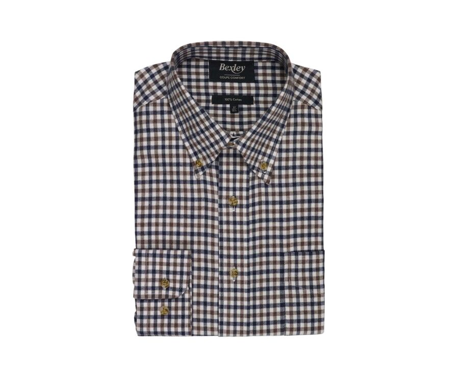 Camisa hombre vichy azul y marrón franela - JAIDEN