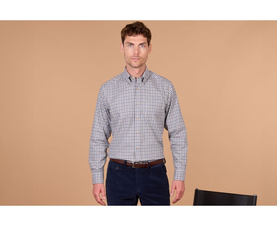 Camisa hombre vichy azul y marrón franela - JAIDEN