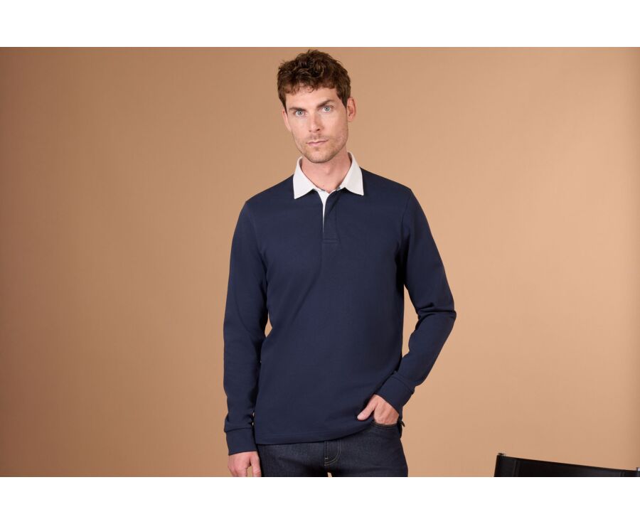 Polo rugby hombre manga larga navy en jersey lavado - SKYLER