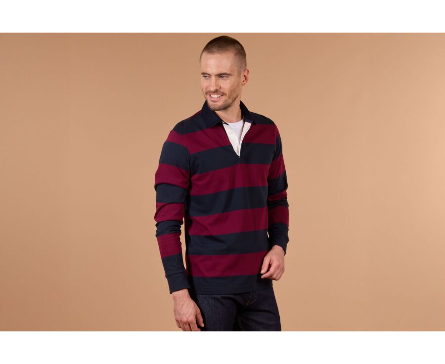 Polo rugby hombre manga larga burdeos y navy - SKYLER