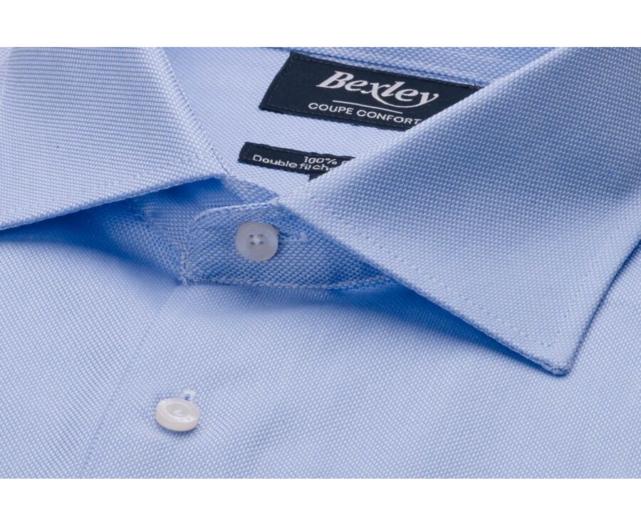 Camisa de sarga de algodón Azul - Cuello italiano - CLAUDIO