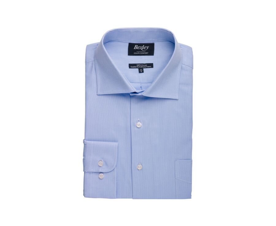 Camisa de sarga de algodón Azul - Cuello italiano - CLAUDIO