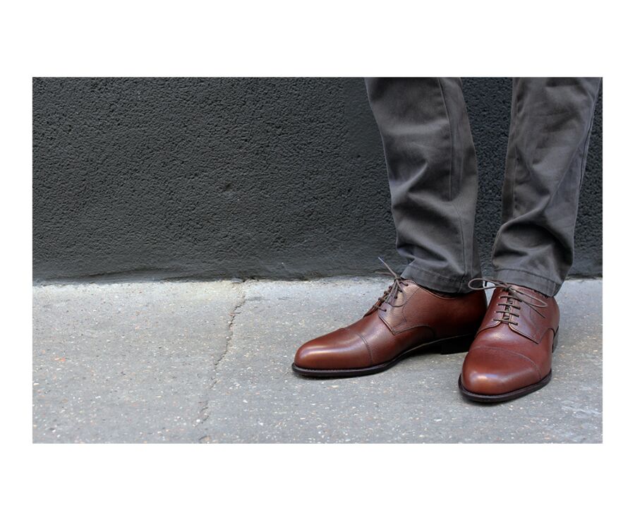Zapatos derby de hombre Castaño granulado con suela de cuero - MAYFAIR CLASSIC