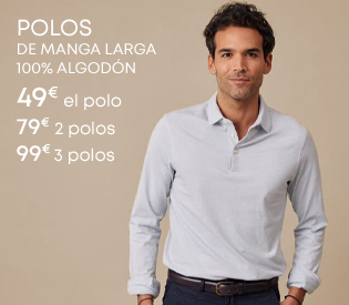Polo de manga larga básica para hombre en algodón