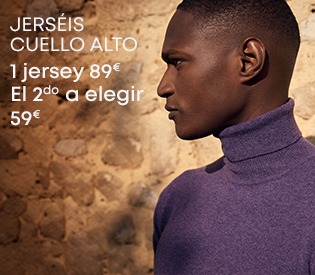 Hombre con un jersey de cuello alto morado