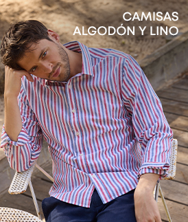 Hombre con camisa azul claro de algodón-lino