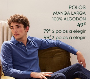 Polo de manga larga básica para hombre en algodón