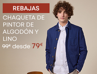 Chaqueta de pintor Faustinien de algodón-lino azul para hombre