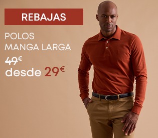Polo de manga larga básica para hombre en algodón