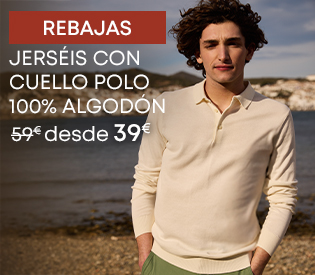 Hombre con jersey tipo polo de algodón crudo junto al mar
