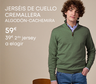 Hombre vistiendo un jersey rojo con cremallera de lana