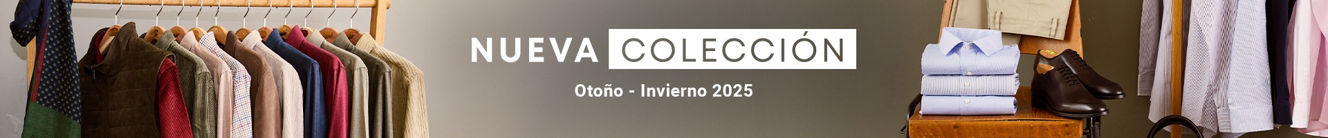 Nueva colección otoño-invierno 2025 – armario masculino con camisas, chaquetas, pantalones y accesorios