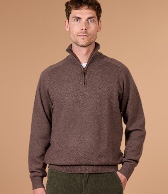 Brown half-zip wool sweater - KENNETH