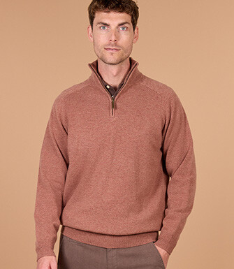 Men's rust mélange half-zip lambswool jumper - KENNETH